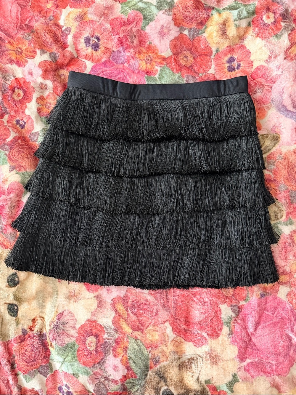 Club Monaco Black Fringe Mini Skirt with Layered Fringe Tiers Size 2